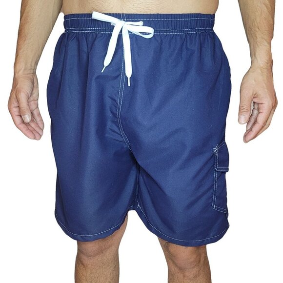 Men Swim Shorts, Swimming Trunks, 3 Pocket Cargo Swimwear, Navy - Picture 6 of 8